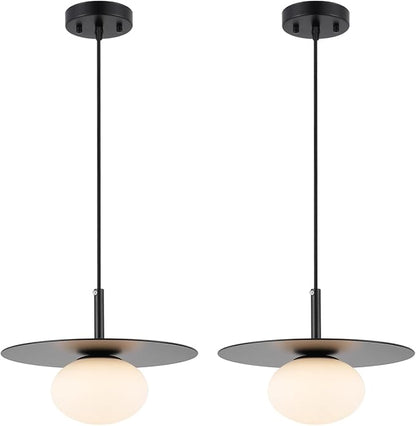BYOLIIMA Modern Globe Pendant Lighting Set of 2 Milky White Glass Shade Matte Black Farmhouse Pendant Light 11.81" Dome Industrial Hanging Ceiling Light Fixture Kitchen Island Dinning Room Bedroom