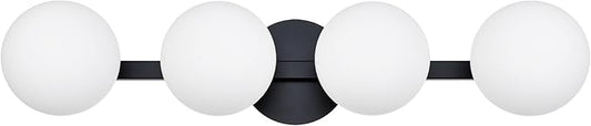 Black Bathroom Vanity Light Fixtures, Modern 4 Lights Matte Black Globe Wall Sconce Lighting, Porch Wall Mount Light Fixture for Bathroom, Mirror Cabinets Hallway Stairs