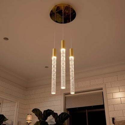 LED Modern Bubble Crystal Pendant Light for Kitchen Island Dining Room Living Room Foyer Remote Dimmable Gold Hanging Ceiling Fixture