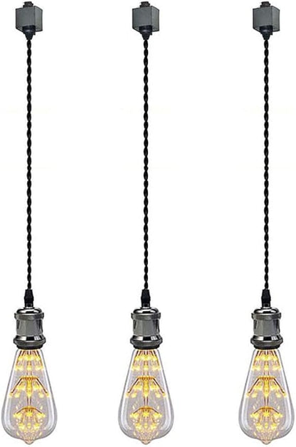 Kiven 3-Light H-Type Wire Track Light Pendants, 59 Inch Cord Length Black Weave Rope, Restaurant Chandelier Decorative Pendant Light Industrial Factory Pendant Lamp 3 Pack,Bulb Not Included（Black）