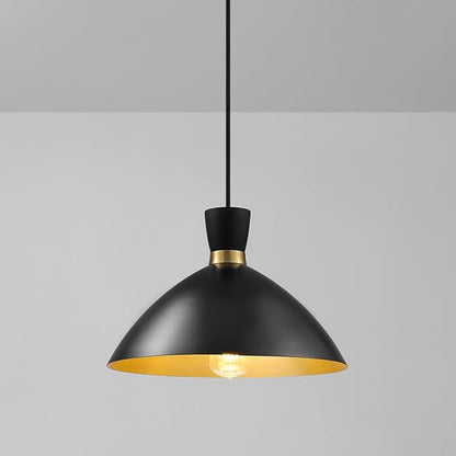Globe Electric 1-Light Plug-in Pendant Light, Matte Black Shade with Brass Interior, in-Line Switch, Modern Kitchen Island or Living Room Lighting