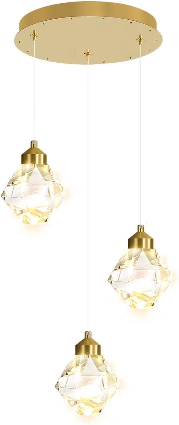 Pendant Light for Kitchen Island 3-Lights Mini Crystal Chandeliers,Crystal Ceiling Hanging Lights Pendant Ceiling Light Fixture,for Kitchen Island Dining Room Bedroom Hallway