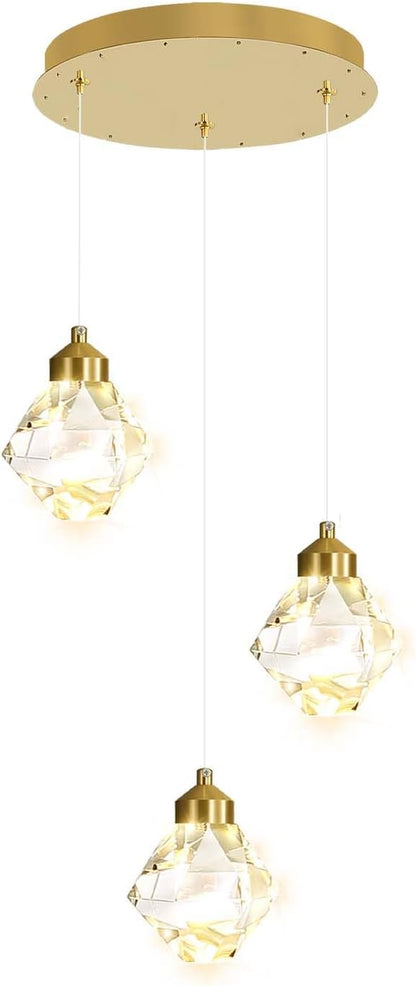 Pendant Light for Kitchen Island 3-Lights Mini Crystal Chandeliers,Crystal Ceiling Hanging Lights Pendant Ceiling Light Fixture,for Kitchen Island Dining Room Bedroom Hallway