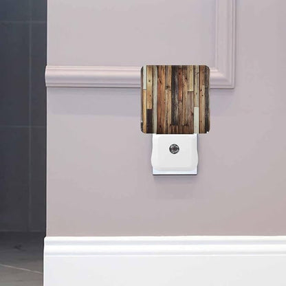 Old Wooden Planks Night Light Brown Vintage Style LED Night Lights Plug into Wall for Stairway Hallway Bedroom 0.5W Nightlight