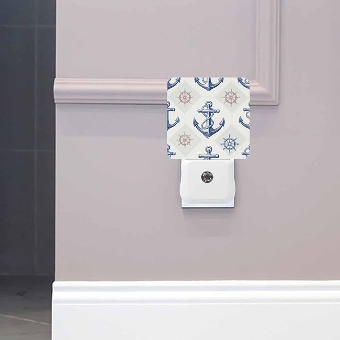 Anchor LED Night Lights Plug into Wall Vintage Rudder Compass for Navigation 0.5W Plug in Night Light, Dusk to Dawn, Bright Nightlight Auto On/Off, for Room Bedroom Bathroom