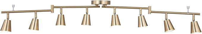 8 Light LED Track Lighting Kit, Matte Brass Adjustable with Moden Flush Mount Ceiling Spotlight,GU10 Socket Bulbs,Flexible Foldable Arms for Kitchen,Dining,Living Room, Bedroom