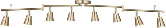 8 Light LED Track Lighting Kit, Matte Brass Adjustable with Moden Flush Mount Ceiling Spotlight,GU10 Socket Bulbs,Flexible Foldable Arms for Kitchen,Dining,Living Room, Bedroom