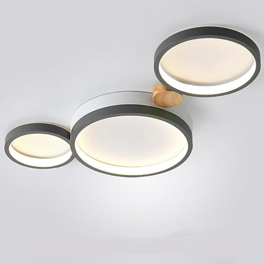 3-Lights LED Ceiling Light Fixture,22 Inch Modern Ceiling Lights Flush Mount Wooden 20W Dimmable Chandelier for Living Room Bedroom Kitchen,3000K/4000K/6000K Temperatures Selectable Grey