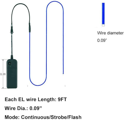 MaxLax EL Wire Blue 5-Pack, 9ft/2.75m Neon Light Wire with Noise Reduction and Battery Pack…