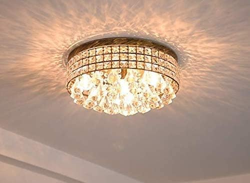 Maxax 4-Light Traditional Crystal Chandelier, Bronze Drum Ceiling Light Fixture with Round Metal Shade & Raindrop Crystals, 15,7" Vintage Flush Mount for Dining Room, Bedroom, Entryway
