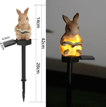 Solar Powered Rabbit Reading Lights, Garden Decorative Resin Cute Animal Ground lamp, Wireless Dusk to Dawn LED Lights Waterproof.