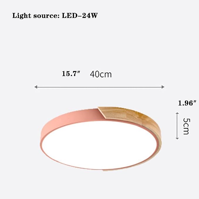 LED Ceiling Light Fixture,16 Inch Modern Wood Recessed Ceiling Lights, Dimmable Light,Pink 24W Close to Ceiling Lighting Flush Mount Living Room Bedroom,3000K-6000K