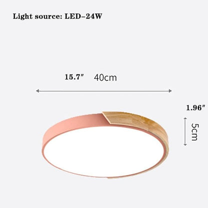 LED Ceiling Light Fixture,16 Inch Modern Wood Recessed Ceiling Lights, Dimmable Light,Pink 24W Close to Ceiling Lighting Flush Mount Living Room Bedroom,3000K-6000K