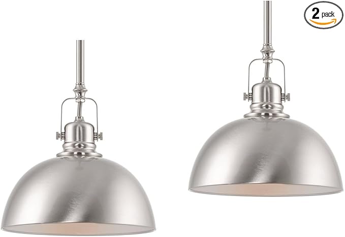 Kira Home Belle 9" Contemporary Industrial Pendant Light, Adjustable Length + Shade Swivel Joint, Brushed Nickel Finish, Pack of 2