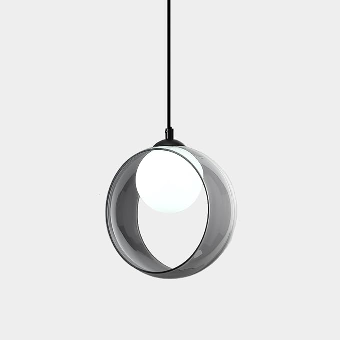 Modern Round Pendant Light, 7.87“ Adjustable Hanging Lamp with Lampshade, White LED Chandelier Ceiling Lighting Fixture for Kitchen Island Bedroom Hallway Foyer Hall