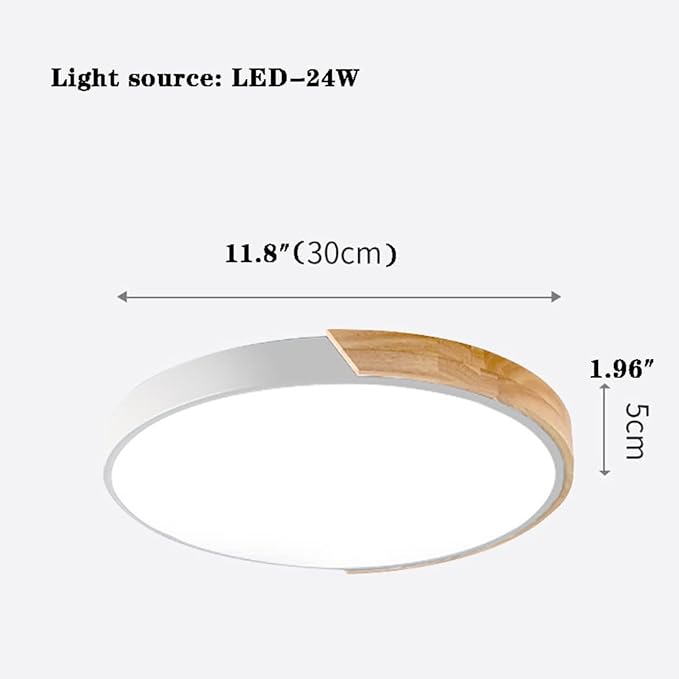LED Ceiling Light Fixture,12 Inch Modern Wood Recessed Ceiling Lights, Dimmable Light,White 24W Close to Ceiling Lighting Flush Mount Living Room Bedroom,3000K-6000K