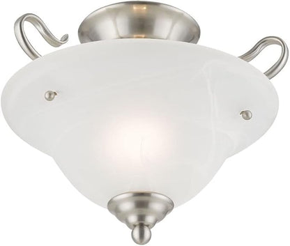 Livex Lighting 6109-91 Coronado 1 Light Brushed Nickel Semi Flush with White Alabaster Glass