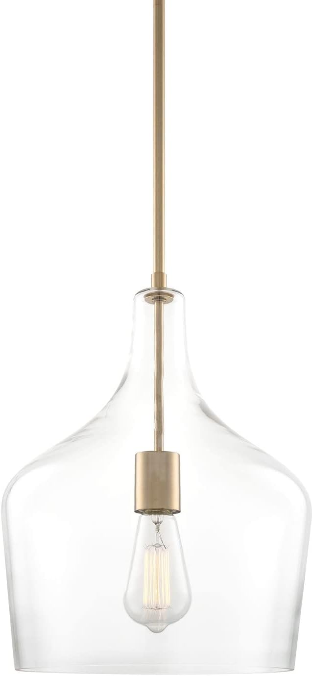 Kira Home Lucy 16" Modern Large Glass Pendant Light, Farmhouse Gold Hanging Light with Clear Vase Glass Shade, Cool Brass Finish