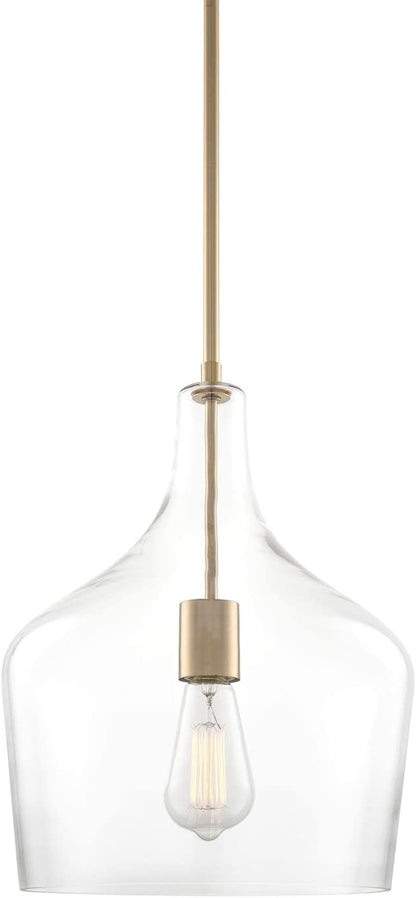 Kira Home Lucy 16" Modern Large Glass Pendant Light, Farmhouse Gold Hanging Light with Clear Vase Glass Shade, Cool Brass Finish