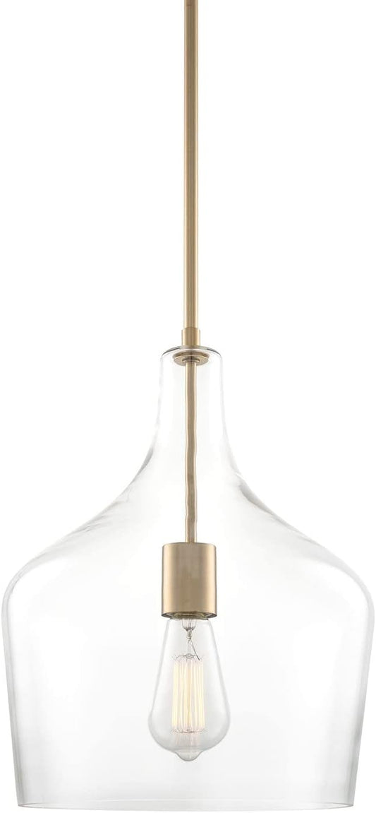 Kira Home Lucy 16" Modern Large Glass Pendant Light, Farmhouse Gold Hanging Light with Clear Vase Glass Shade, Cool Brass Finish