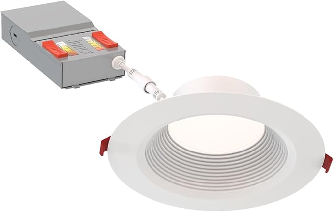 Juno LED Recessed Lights 6 Inch Round Wafer Downlight, 5-in-1 Switchable White Color Temperature, Adjustable Brightness, Deep Regressed Baffled Trim, 6-Inch, Matte White