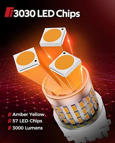 Torchbeam 3157 LED Bulbs for Turn Signal Lights, Yellow Amber 500% Brighter 3156 3056 4057 4157 LED Bulb 57-SMD LED Chipset with Projector Len for Parking Side Marker Brake Blinker Lights, Pack of 2