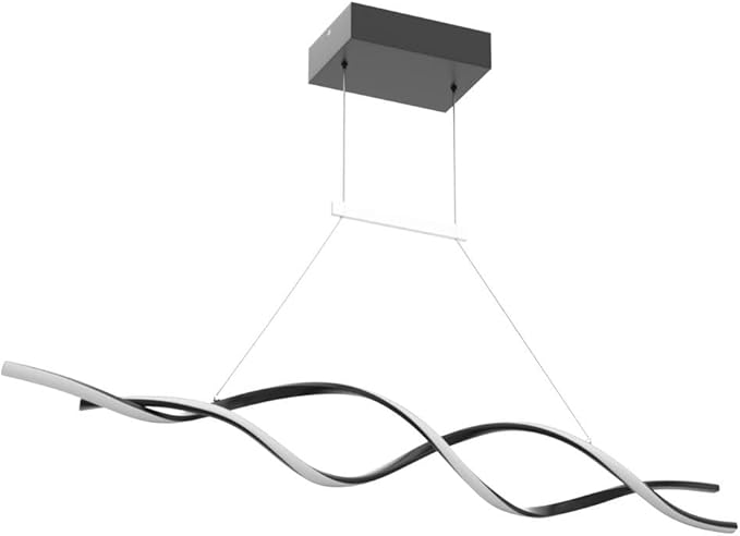 Jaycomey Modern Chandelier for Dining Room Dimmable LED Pendant Light with Remote Control, Acrylic Wave Chandeliers Adjustable Hanging Chandeliers for Bedroom Kitchen Living Room,3000K-6000K,28W,Black