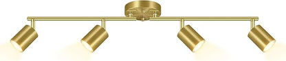 BoostArea Gold LED 4 Light Track Lighting Kit, 4 Way Ceiling Spot Lighting, Flexibly Rotatable Light Head for Kitchen, Living Room, Bedroom, Bulb Not Included