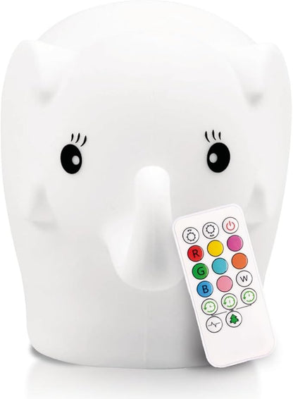 LumiPets Eggbert the Elephant Squishy Night Light for Kids | Silicone Nightlight with Tap, Remote Control | Rechargeable Color Changing Animal Light for Girls & Boys | Portable Mood Lamp With USB Cord