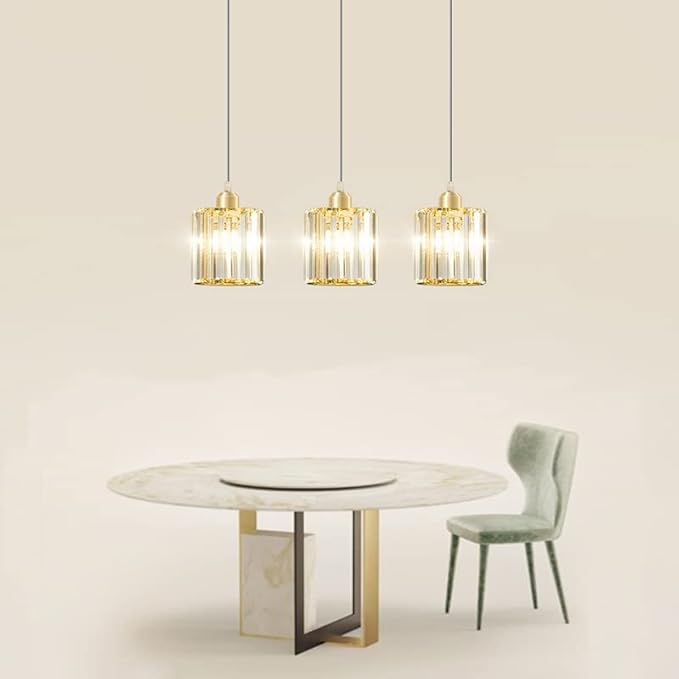 LightInTheBox 3Pcs Crystal Pendant Light Small Gold Pendant Light Modern Adjustable Chandelier Ceiling Light Fixture for Kitchen Island Bedside Cafe Restaurant (3 Color Changing)