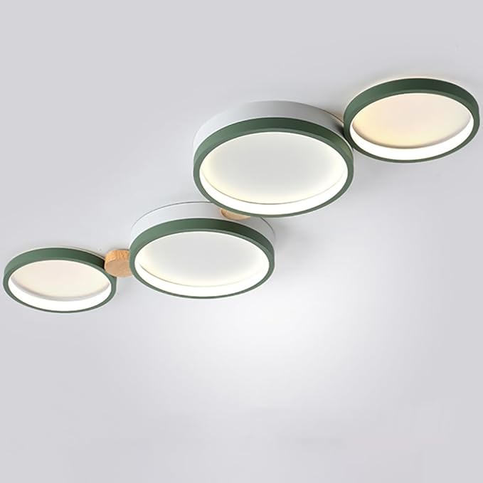4-Lights LED Ceiling Light Fixture,23 Inch Modern Ceiling Lights Flush Mount Wooden 30W Dimmable Chandelier for Living Room Bedroom Kitchen,3000K/4000K/6000K Temperatures Selectable Green