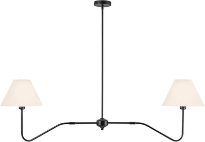 2-Light Modern Linear Chandelier for Dining Room, 55 Inch Farmhouse Kitchen Island Lighting with White Fabric Shades, Hanging Lighting Fixtures for Living Room Bedroom
