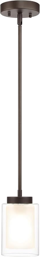 XiNBEi Lighting Pendant Lighting Modern 1 Light Mini Pendant Light with Dual Glass in Dark Bronze, Adjustable Hanging Ceiling Light for Kitchen & Living Room XB-P1195-DB