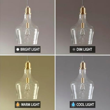 Ink+Ivy Auburn Pendant Kitchen Lighting for Dining Room, Industrial Lights, Hand-Blown Glass Bell Shaped Pendant Light for Kitchen Island, Foyer, Bedroom, 13" Dia x 95.5" H, Gold/Clear