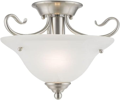 Livex Lighting 6109-91 Coronado 1 Light Brushed Nickel Semi Flush with White Alabaster Glass