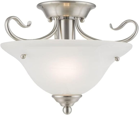 Livex Lighting 6109-91 Coronado 1 Light Brushed Nickel Semi Flush with White Alabaster Glass