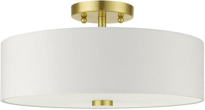 Livex Lighting 51054-12 Meridian Collection 3-Light Semi Flush Mount Ceiling Light with Off-White Hardback Fabric Shade, Satin Brass