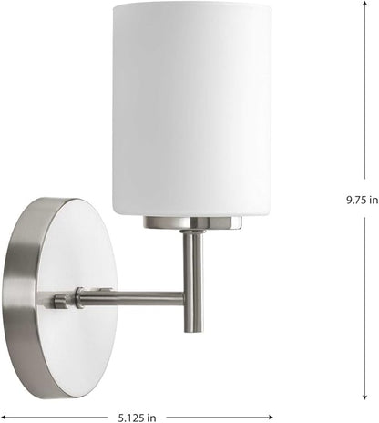 Progress Lighting Replay Collection 1-Light Etched White Glass Modern Bath Vanity Light Brushed Nickel, E26