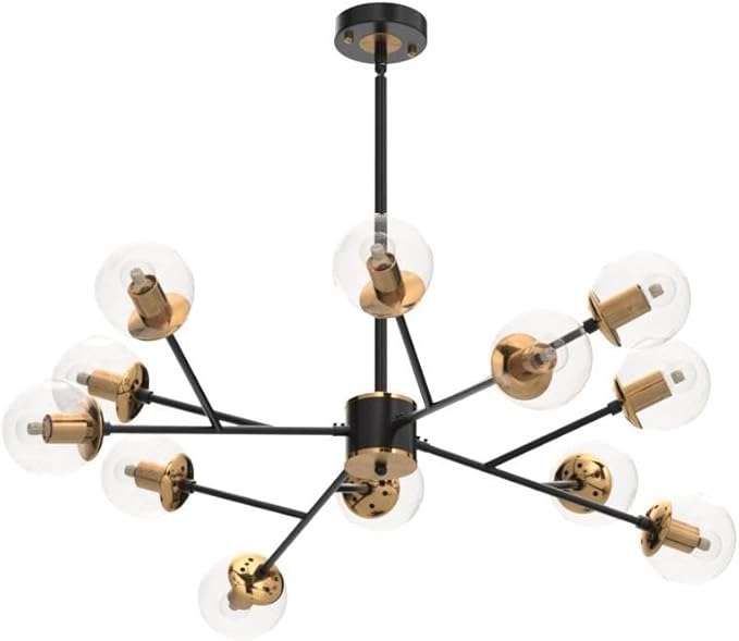 DDLLDESHI Modern Black Chandelier Sputnik Ceiling Light Fixture with 12 Globe Glass Shade Chandeliers for Dining Room Farmhouse Kitchen Living Room Bedroom Office（34" Large Chandelier）