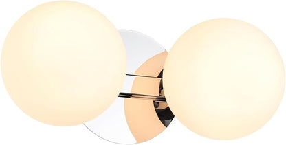 Bathroom Vanity Light Fixtures, Modern 2 Lights Globe Wall Sconce Lighting Chrome, Porch Wall Mount Light Fixture for Bathroom, Mirror Cabinets Hallway Stairs