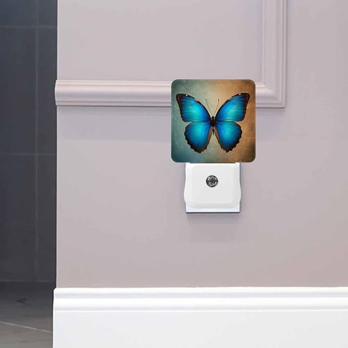 Butterfly Night Light Blue Butterfly 0.5W Night Lights Auto LED Lamp Energy Saving Square Lights for Room Bedroom Bathroom