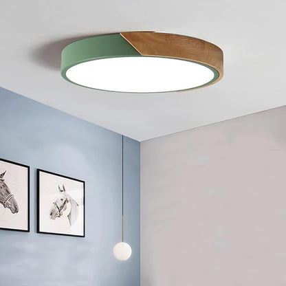 LED Modern Wood Recessed Ceiling Light, 20 Inch, 3000K-6000K Dimmable, Green, 36W Flush Mount Living Room Bedroom Ceiling Lamp