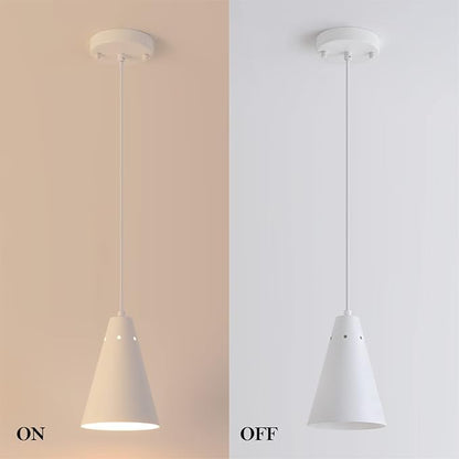 Dijiahua White Pendant Lights Kitchen Island,Dining Room Light Fixtures Over Table 3 Pack with Cone Metal Shade, Modern Farmhouse Mini Chandeliers,Adjustable Cord Hanging Lighting for Bar,Sink