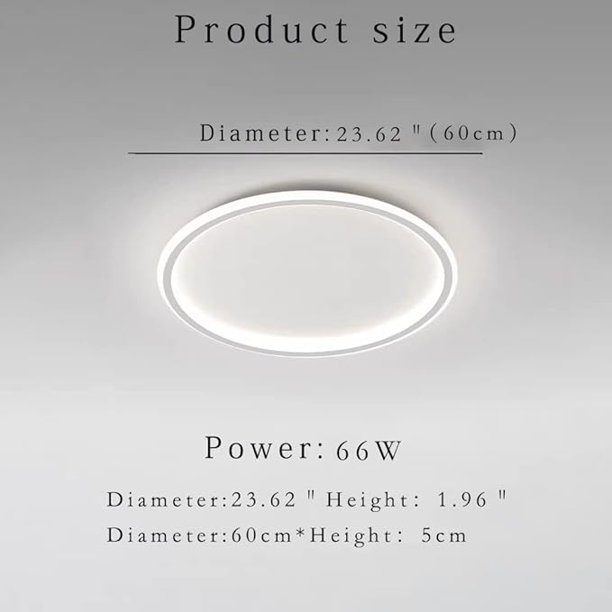Dimmable LED Ceiling Light Fixture Flush Mount,24 inch Modern Round Recessed Ceiling Lamp with APP Adjustment,White 66W Close to Ceiling Lighting Living Room Bedroom,3000K-6000K