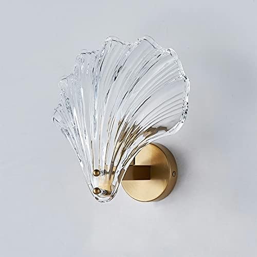 LITFAD Single-Bulb Sleeping Room Sconce Light Contemporary Scallop Shade Glass Wall Mount Lighting Creative LED Wall Lamp Bedside Lamp for Bedroom Hotel Restaurant Corridor, Clear