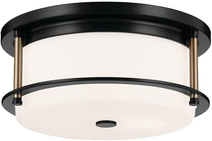 Kichler Brit 52595BKCPZ Flush Mount 2-Light 12˝ with Satin Etched Cased Opal Glass in Black and Champagne Bronze