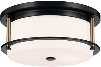 Kichler Brit 52595BKCPZ Flush Mount 2-Light 12˝ with Satin Etched Cased Opal Glass in Black and Champagne Bronze