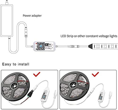 LED Smart WiFi Controller, Single Color LED Strip Lights WiFi Controller Compatible with Android iOS, 12-24V 96W LED Strip Light Remote Controller Support Voice Control