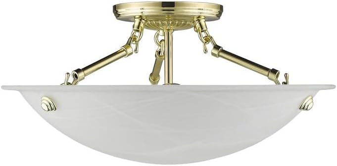 Livex Lighting 4273-91 North Port 3 Light Brushed Nickel Semi Flush Mount with White Alabaster Glass