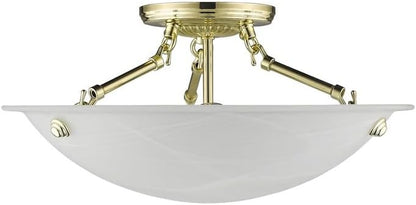 Livex Lighting 4273-91 North Port 3 Light Brushed Nickel Semi Flush Mount with White Alabaster Glass
